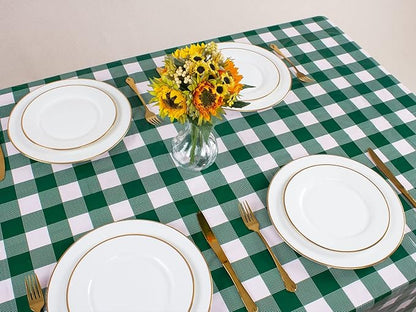 Kesfey 3 Packs Green and White Checkered Tablecloths 54 x 108 Inches Disposable Plastic Gingham Tablecovers Waterproof Rectangle Picnic Party Table Covers for Birthday Party Supplies Christmas