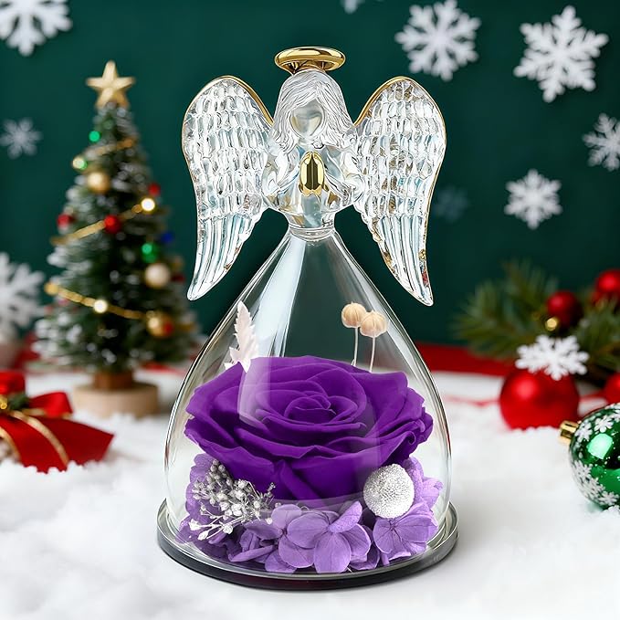 Miofula Preserved Flower Rose Birthday Gifts for Mom, Angel Figurines with Forever Real Rose Gifts for Her Mom Grandma, Angels Gifts for Mothers Day Christmas Anniversary Thanksgiving Birthday