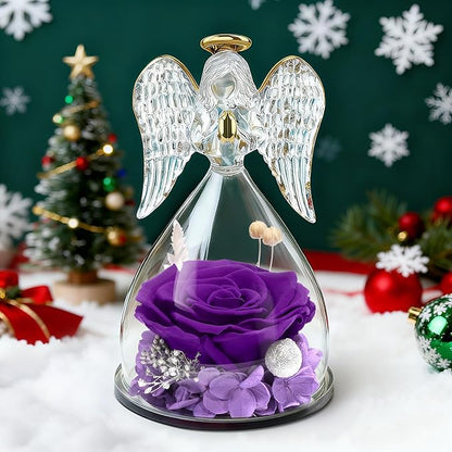 Miofula Preserved Flower Rose Birthday Gifts for Mom, Angel Figurines with Forever Real Rose Gifts for Her Mom Grandma, Angels Gifts for Mothers Day Christmas Anniversary Thanksgiving Birthday