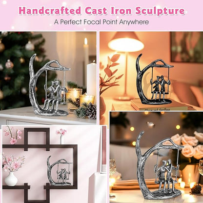 Anniversary Wedding Gifts for Couple/Her - Romantic Couple Statue in Love, Antique Silver Metal Figurine Sweet Loving Together Iron Sculpture Decor, Gifts for Wife Husband Christmas
