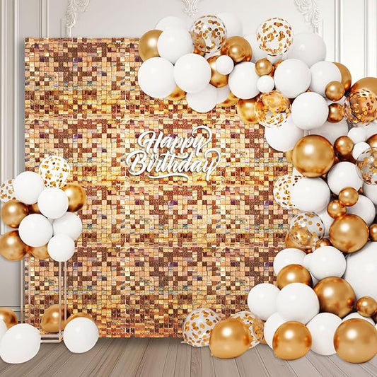 12PCS Champagne Shimmer Wall Backdrop, Laser Square Sequin Photo Backdrops Panel, Glitter Wall Background for Birthdays, Weddings, Christmas, Engagements, Disco Bachelorette Party Decoration (3FTx4FT)