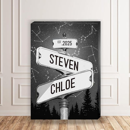 Personalized Vintage Street Sign For Couples, Custom Street Sign Canvas Poster Wall Art With Names, Gift For Valentine