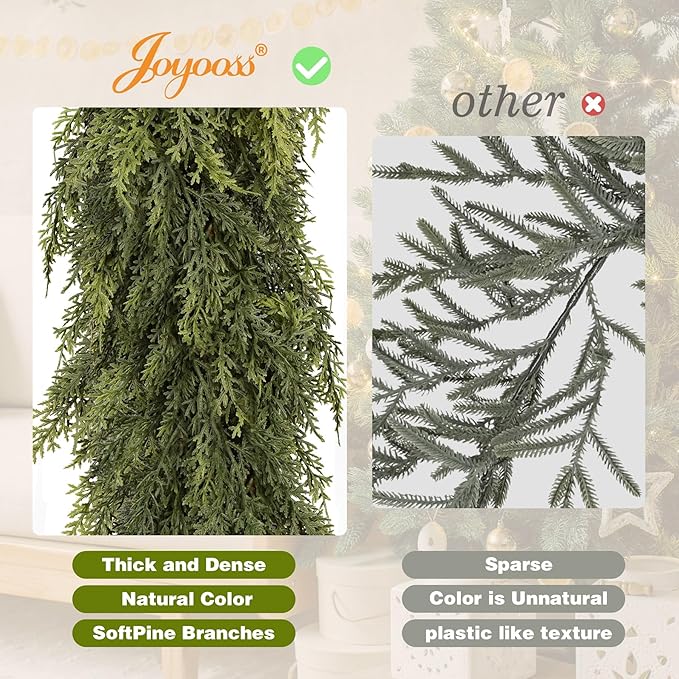 6FT Christmas Garland Cedar Garland Real Touch Faux Greenery Cypress Garlands for Mantle,Table,Wall,Christmas Decorations Indoor Outdoor