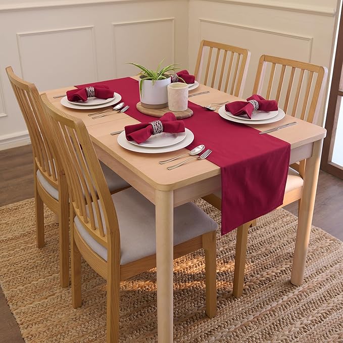 Encasa XO Rich Maroon Cloth Napkins Set of 12, 17"x17" | Solid Color Cotton Dinner Napkins | Washable & Reusable Napkins for Dining Table Fall Decoration, Holiday & Christmas Festivals