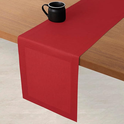 D'Moksha Homes Linen Bright Red Table Runner 120 Inches Long - 100% Pure Linen Dining Table Runner 14 x 120 Inch for Winter, Christmas, Holiday - Machine Washable