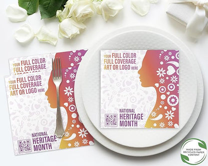 Custom Luncheon Napkins - Personalized Recycled Paper Content Napkins - Eco-friendly & Full-Color Digital Printed - Events & Celebrations - Pack of 50 - Diamond Edge Embossed Full Coverage, 6.5"x 6.5"