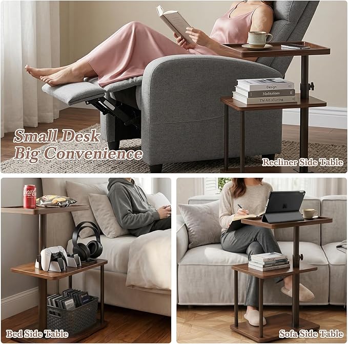 C Table End Table Adjustable Height, 360°Swivel TV Tray Table for Small Spaces, Small Nightstand for Living Room, Bedroom, Walunt