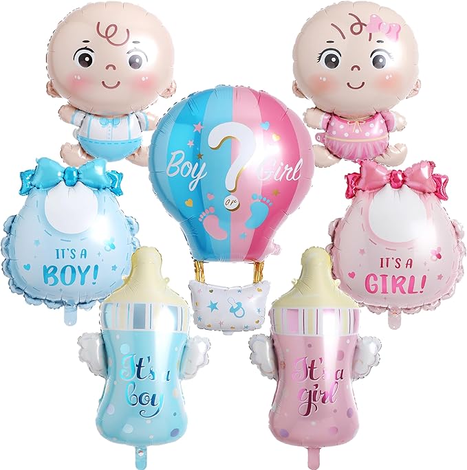 Gender Reveal Decorations, Baby Boy or Girl Gender Reveal Balloon Set Includes Pink and Blue Foil Balloons for Baby Shower Decorations Baby Party Supplies 7 Pcs