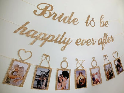 Concico Bridal Shower Decorations - Bride to be happily ever after Banner and Photo Banner for Bridal Shower/Wedding/Engagement Party Kit Supplies Decorations decor(Rose Gold)