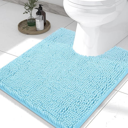 Smiry Luxury Chenille Toilet Rugs U-Shaped 24x20, Soft Absorbent Non-Slip Contour Bathroom Rugs for Toilet, Machine Washable Contoured Bath Mats, Sky Blue