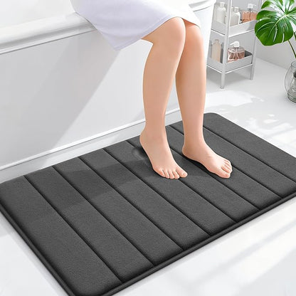 OLANLY Memory Foam Bath Mat 36x24, Super Soft Absorbent Bathroom Rugs, Quick Dry, Machine Washable Shower Floor Rugs, Bathmat Carpet, Bathroom Home Decor Accessories, Black