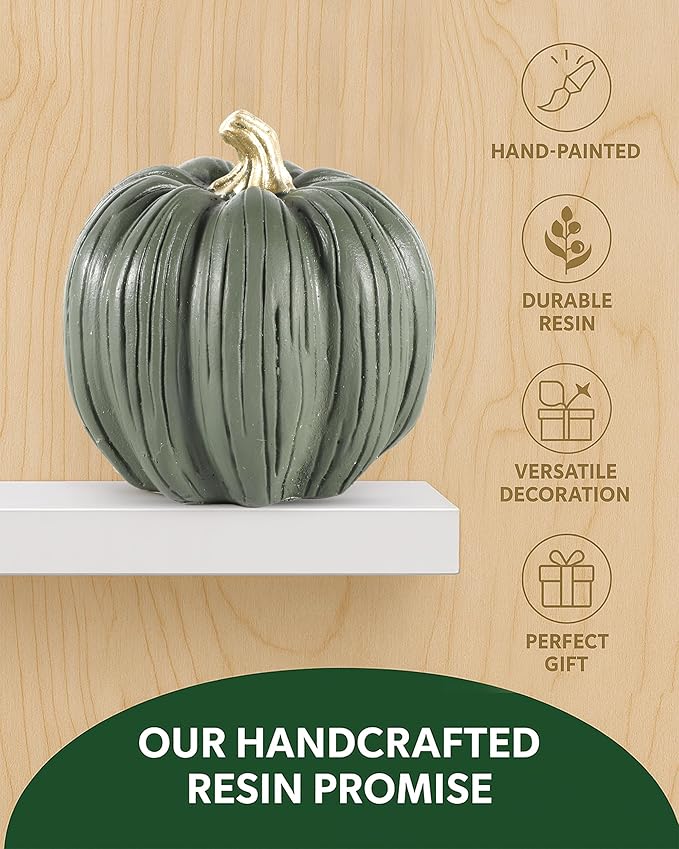 Set of 3 Mini Resin Pumpkins – Hand-Painted Fall Harvest Table Decorations in Brown, Orange & Green, 3.5” Autumn Décor for Thanksgiving Day Farmhouse Styling (Multicolor)