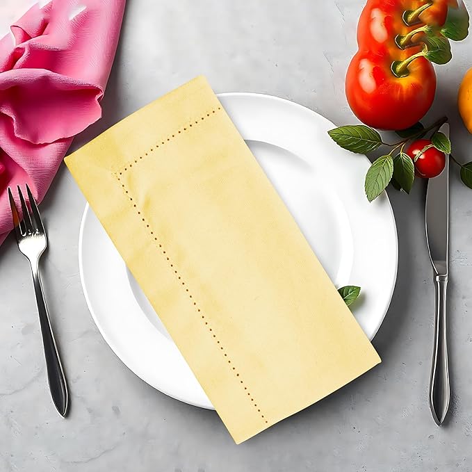 Urban Villa Cloth Napkins Set of 12 20x20 Inches 100% Cotton Hemstitch Napkins Cloth Washable Durable Reusable Absorbent Table Dinner Napkins Cloth for Hotel Lunch Restaurant Weddings Parties – Yellow