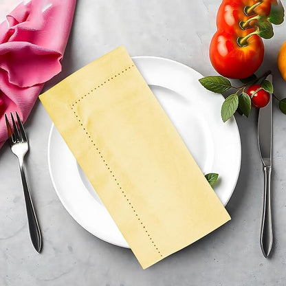 Urban Villa Cloth Napkins Set of 12 20x20 Inches 100% Cotton Hemstitch Napkins Cloth Washable Durable Reusable Absorbent Table Dinner Napkins Cloth for Hotel Lunch Restaurant Weddings Parties – Yellow