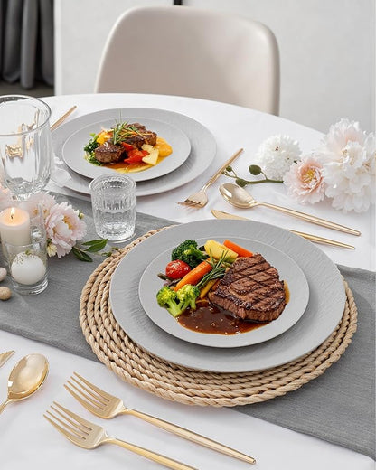 WONDERFUL 32pcs Light Grey Plastic Plates Reusable Unbreakable & Dishwasher safe Dishes Set Outdoor Plates Includes:16 Dinner 10" and 16 Dessert Plate 7.3" Ideal for BBQ Camping Christmas New Year