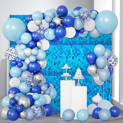 48 PCS Lake Blue Shimmer Wall Backdrop, Laser Square Sequin Photo Backdrops Panel, Glitter Wall Background for Birthdays, Weddings, Halloween, Engagements, Disco Bachelorette Party Decoration (6x8FT)