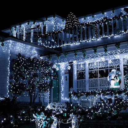 TW SHINE Christmas Lights, 200 LED 66FT Outdoor Christmas Lights Plug in with 8 Modes, Waterproof Light Outdoor, Indoor Xmas Decorations for Party Yard House Decor, White