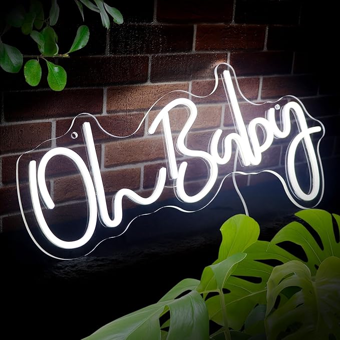 Oh Baby Neon Sign for Wall Decor Neon Lights for Teen Bedroom Decor Art Light Up Sign Oh Baby LED Neon Signs for All Party Reunion Decoration USB Powered 21.7x10 Inch (white)