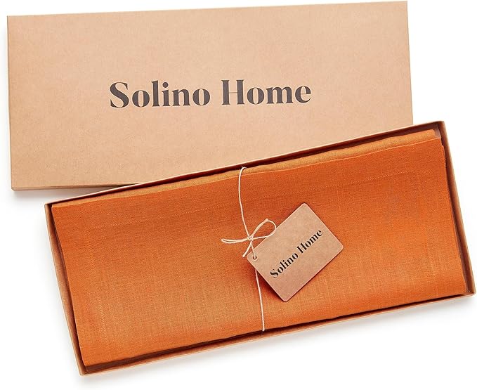 Solino Home Linen Table Runner 72 Inches Long - 100% Pure Linen Persimmon Orange Dining Table Runner 14 x 72 Inch for Fall, Autumn, Christmas, New Year - Fete