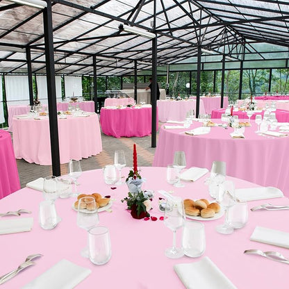 MASHAN 12 Pack Round Plastic Pink Tablecloths Disposable Pastel Pink Table Cloth Round Table Covers for Valentines Day Bridal Engagement Wedding Galentines Party Decorations,84 Inch