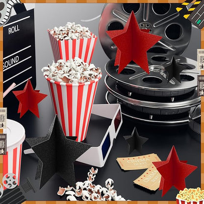 70 Pcs Red and Black Star Centerpieces for Men Women Black and Red Party Birthday Decorations 3D 2025 Graduation Decoration 3 Sizes 8" 5" 3" Film Show Theme Supplies Table Decor