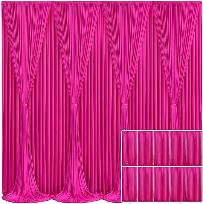 10 Panels Fuchsia Backdrop Curtain for Parties Birthday Party Wrinkle Free Hot Pink Photo Curtains Backdrop Drapes Fabric Decoration for Wedding 50ft(W) x 10ft(H)