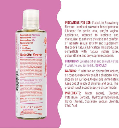 LubeLife Water-Based Strawberry Flavored Lubricant, Personal Lube for Men, Women and Couples, Made Without Added Sugar, 8 Fl Oz