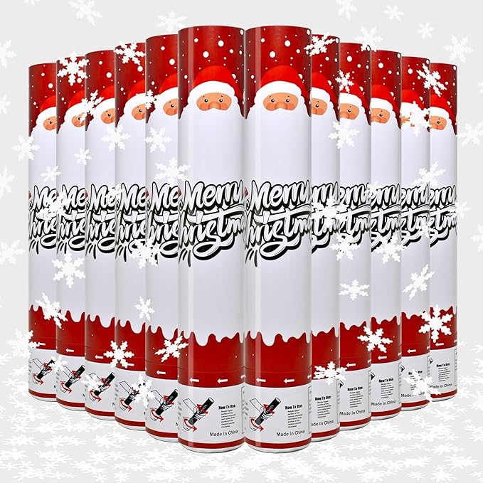 Christmas Confetti Cannon 12Pack Snowflake Confetti Poppers White 12inch Party Poppers with Foil Snowflake Xmas Confetti Cannon Metallic for Christmas New Year Festive Holiday Celebration Party Decor