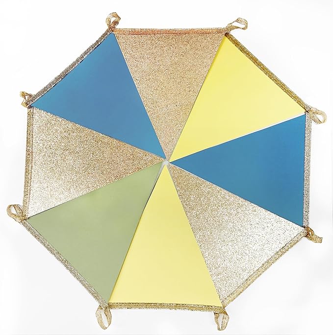 Champagne Gold Dusty Blue Sage Green Yellow Pennant Banner Flag Olive Green Macaron Yellow Blue Hanging Glitter Paper Triangle Bunting for Baby Shower Birthday Wedding Hen Party Decorations Supplies
