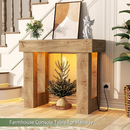 Unikito 39" Entryway Table with Socket and Sensor Light, Narrow Console Table with Storage Behind Couch, Farmhouse Entryway Table for Hallway, Behind The Couch, Living Room, Foyer