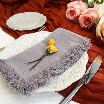 Handmade Cloth Napkins with Fringe,18 x 18 Inches Cotton Linen Napkins Set of 4 Versatile Handmade Square Rustic Fringe Napkins for Dinner, Wedding and Parties, Gray