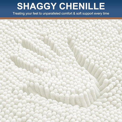 Smiry Luxury Chenille Bathroom Rugs 59x24, Extra Soft and Absorbent Shaggy Bath Mat, Machine Washable, Non-Slip Plush Carpet Runner for Tub, Shower, and Floor, Home Decor Accessories, Ivory
