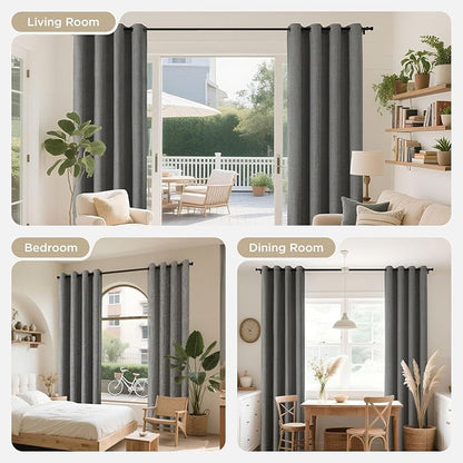 Joydeco Blackout Curtains 108 Inches Long 2 Panels Burg, Room Darkening Curtains for Bedroom, 100% Black Out Textured Thermal Drapes Privacy Protection 2 Panels Set(W52 x L108 Inch, Grey)