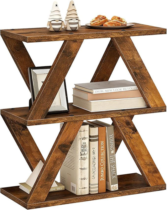 3 Tier Side Table with Side Guard Rails & Anti-Slip Pads, Narrow End Table for Small Spaces, Slim Nightstand with Storage Shelves for Bedroom, Living Room, Rustic Brown