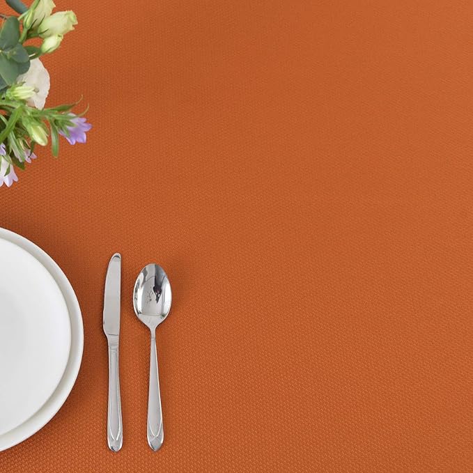 maxmill Round Textured Tablecloth Spill-Proof Wrinkle Free Soft Jacquard Table Cloth for Circular Table Cover, for Dining Room Buffet Banquet Parties Holiday Dinner, 70 Inch, Rust