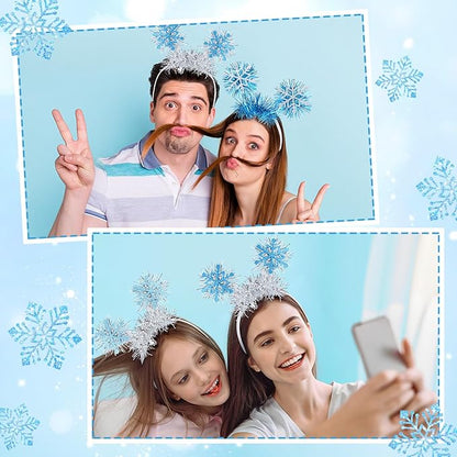 6 Pcs Winter Snowflake Party Favors Headband with Snowflake Boppers Headdresses White Blue Navy Blue Headdresses for Winter Themed Wonderland Party Supplies Holiday Supplies