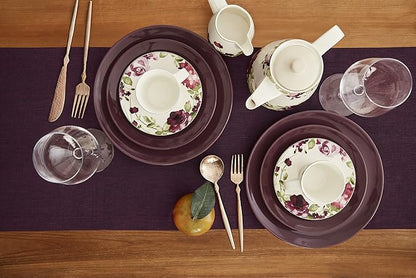 Solino Home Linen Chambray Burgundy Table Runner 132 Inches Long - Athena, 100% Pure Linen 14 x 132 Inch Table Runner for Fall, Autumn, Christmas, New Year