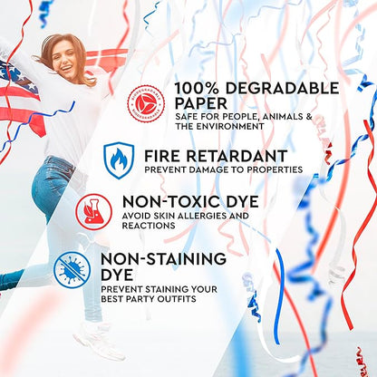 16" America Streamers Cannon [6 Pack] Red White & Blue Streamer Poppers No Mess, Biodegradable Streamer Paper, No Mess Confetti Poppers, Independence Day/July 4th, Conventions, Loud, Shoot Up to 40ft