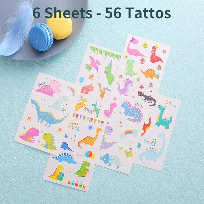 24 Reusable Dinosaur Drinking Plastic Straws + 6 Dinosaur Temporary Tattoos for Kids Girls Boys | Dinosaur Birthday Party Supplies Three Rex Party Favors Decorations with Cleaning Brush