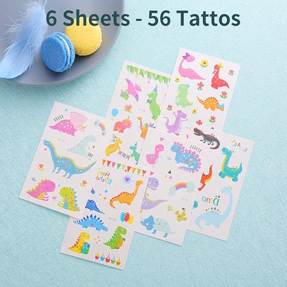 24 Reusable Dinosaur Drinking Plastic Straws + 6 Dinosaur Temporary Tattoos for Kids Girls Boys | Dinosaur Birthday Party Supplies Three Rex Party Favors Decorations with Cleaning Brush
