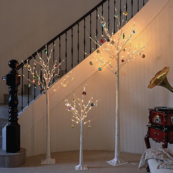LED Birch Tree Lights, 6ft Trees with Warm White Lights, Outdoor Indoor Christmas Wedding Party Decor