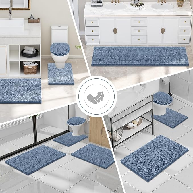 Smiry Luxury Chenille Bathroom Rugs 59x24, Extra Soft and Absorbent Shaggy Bath Mat, Machine Washable, Non-Slip Plush Carpet Runner for Tub, Shower, and Floor, Home Decor Accessories, Grayish Blue