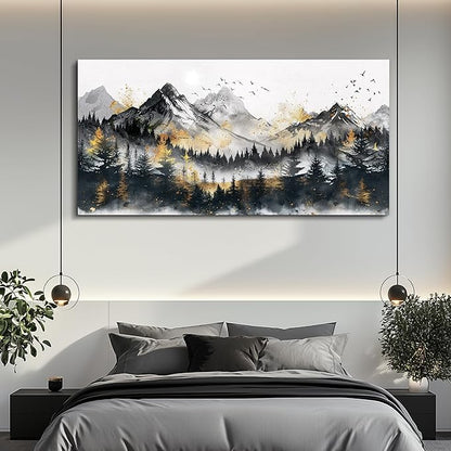 FUHAIHUA Large Wall Art For Living Room Canvas Wall Decor For Bedroom Forest Mountain Landscape Painting Office Mural Abstract Pictures Prints Artwork Aesthetic Family Room Decoration 24x48 In