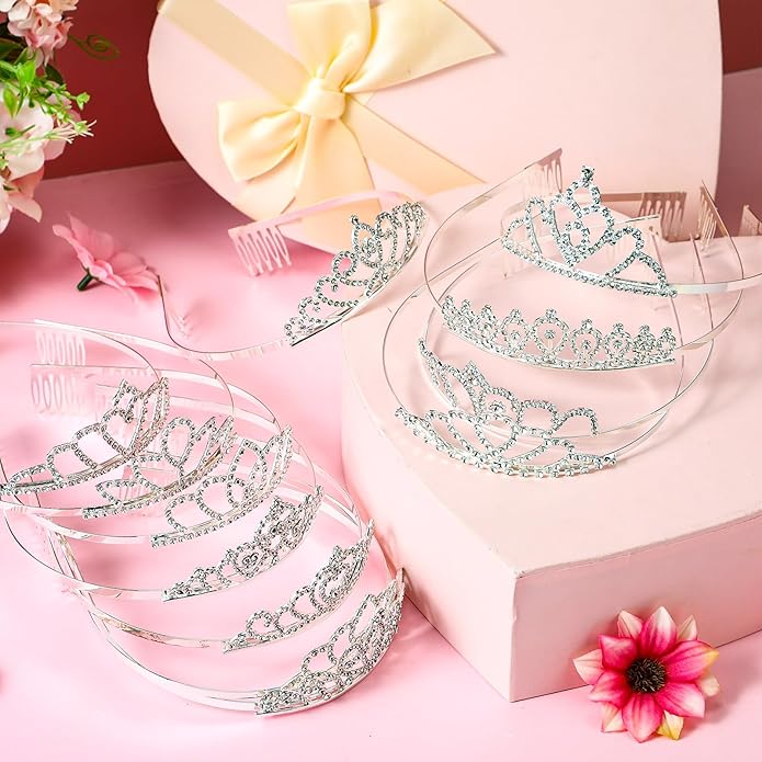 Remuuly 12 Pcs Princess Tiara for Women Silver Queen Tiara Rhinestone Hair Accessories, Princess Headbands Bulk for Bridal Wedding Birthday Prom Christmas Party, with Comb