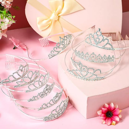 Remuuly 12 Pcs Princess Tiara for Women Silver Queen Tiara Rhinestone Hair Accessories, Princess Headbands Bulk for Bridal Wedding Birthday Prom Christmas Party, with Comb