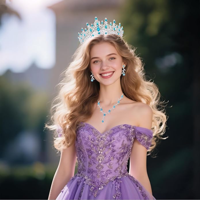 Kamirola Tiaras and Crowns for Women,Tiaras Earrings Necklace, Crystal Bridal Jewelry Set (TR48)