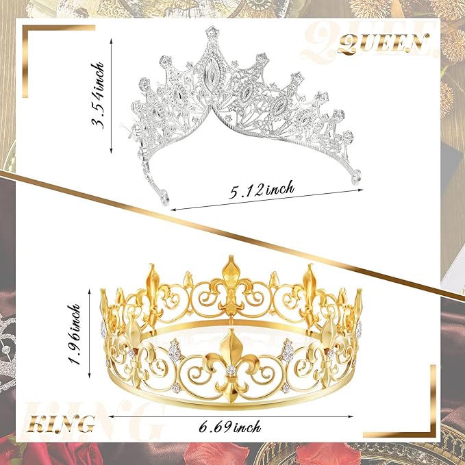 Henoyso 4 Pcs Prom King and Queen Crowns for Men Women Halloween Party King Queen Tiara Headband Homecoming Party Favor