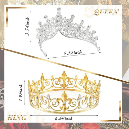 Henoyso 4 Pcs Prom King and Queen Crowns for Men Women Halloween Party King Queen Tiara Headband Homecoming Party Favor