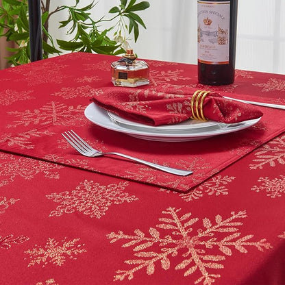 Cloth Napkins Set of 8–Square Jacquard Sparkling Metallic Snowflake Fabric Polyester Washable Reusable Cloth Napkins for Kitchen Dinner Dining Restaurant Wedding Table(Red Gold/17x17 Inch)