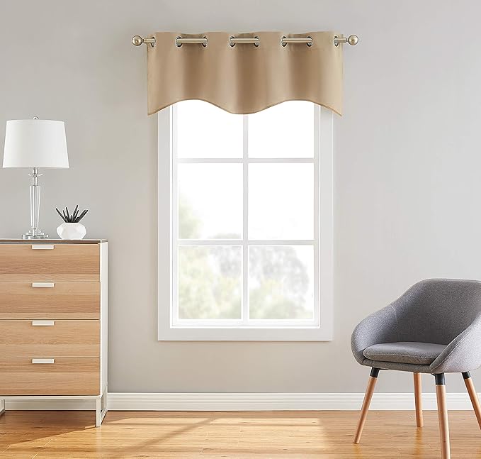 LinenZone 1 Scalloped Valance Curtain Panel - Premium Grommet Blackout Drape - 54 inch Wide x 18 Inches Long - Solid Thermal Insulated Draperies (Nicole Scallop 54 x 18, Taupe)